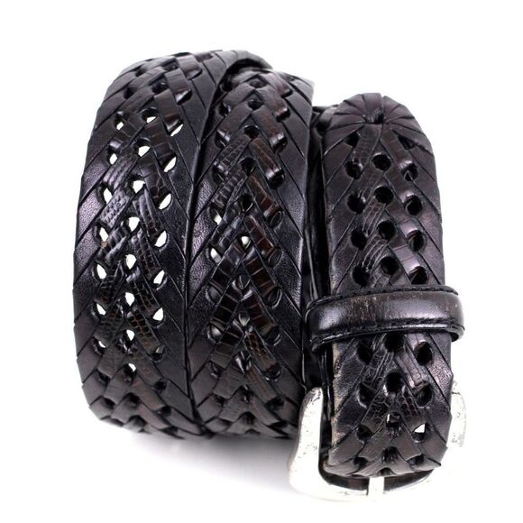 Brighton WOVEN DARK BROWN LEATHER 1"Wd DRESS CASUAL WOMEN'S BELT Sz M/32 (T12 - Picture 1 of 12